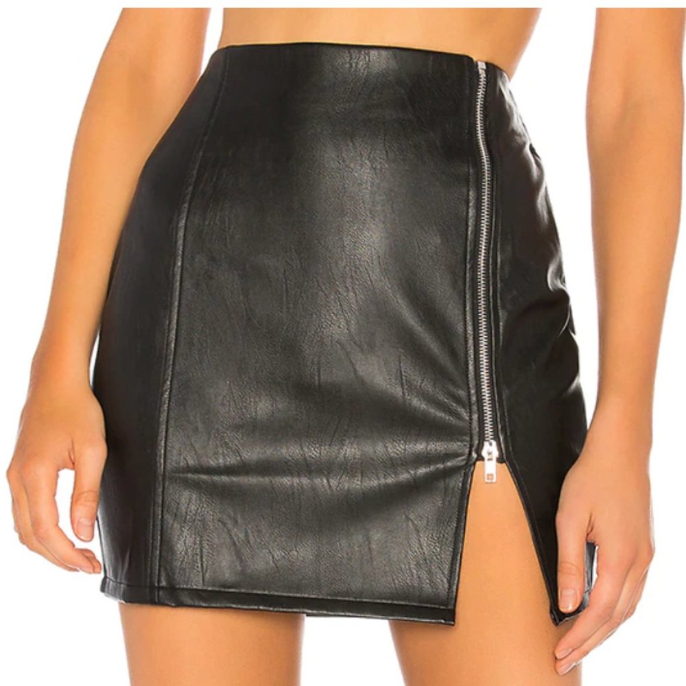Superdown Faux Black Leather Skirt
